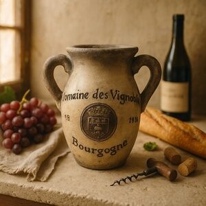 Vintage French Pottery Vase 1958 Domaine des Vignobles Rustic Decor